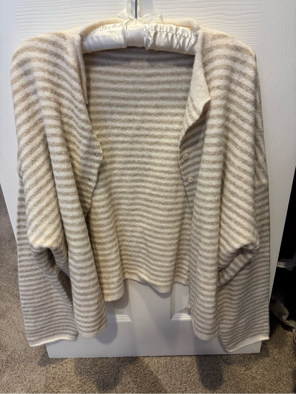 TALULAH Striped Button-Front Cardigan in Cream and Beige - Size Medium